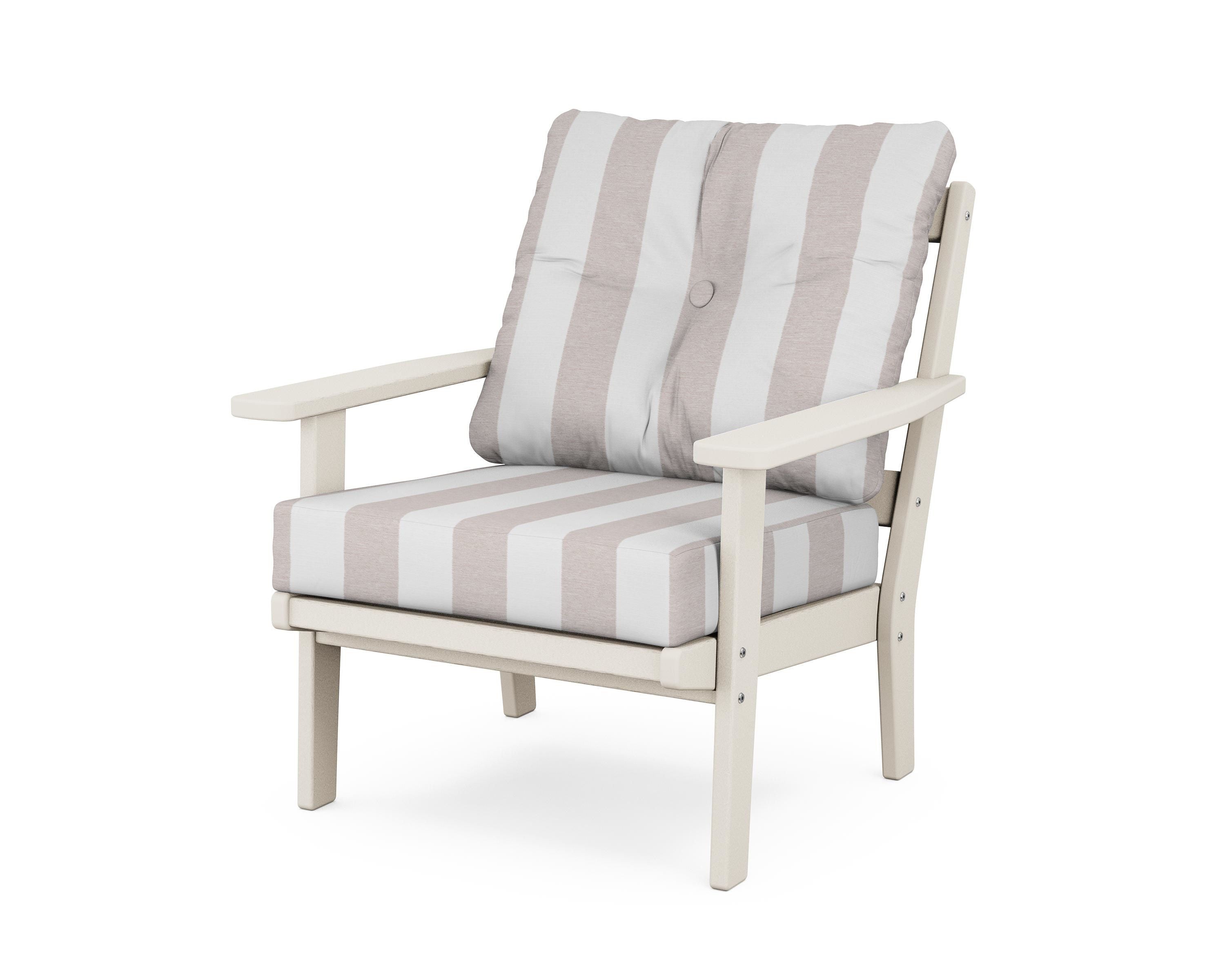 POLYWOOD® Oxford Deep Seating Chair in Sand / Cabana Stripe Dune Burlap