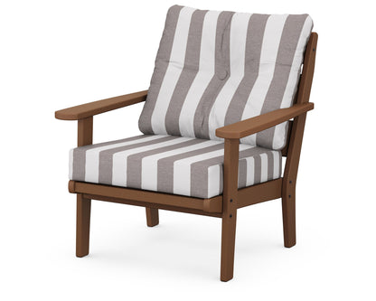 POLYWOOD® Lakeside Deep Seating Chair in Teak / Cabana Stripe Grey Mist
