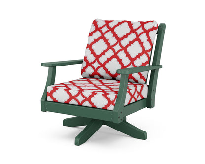 Country Living Wovendale Deep Seating Swivel Chair in Green / Trellis Crimson