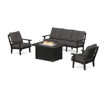 POLYWOOD® Mission Deep Seating Fire Pit Table Set in Black / Ash Charcoal
