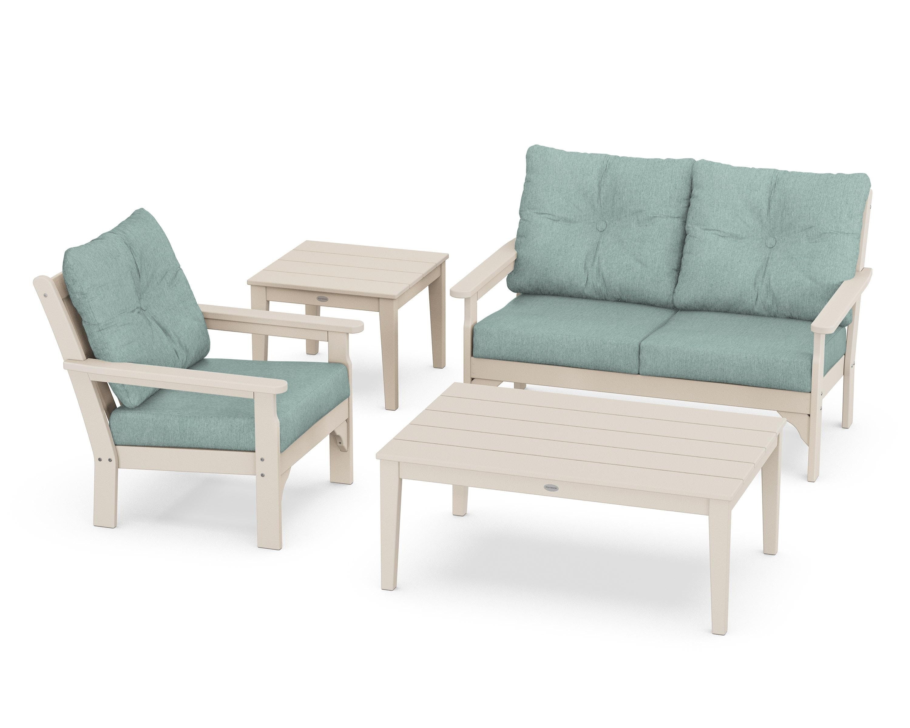 POLYWOOD® Vineyard 4-Piece Deep Seating Set in Sand / Glacier Spa