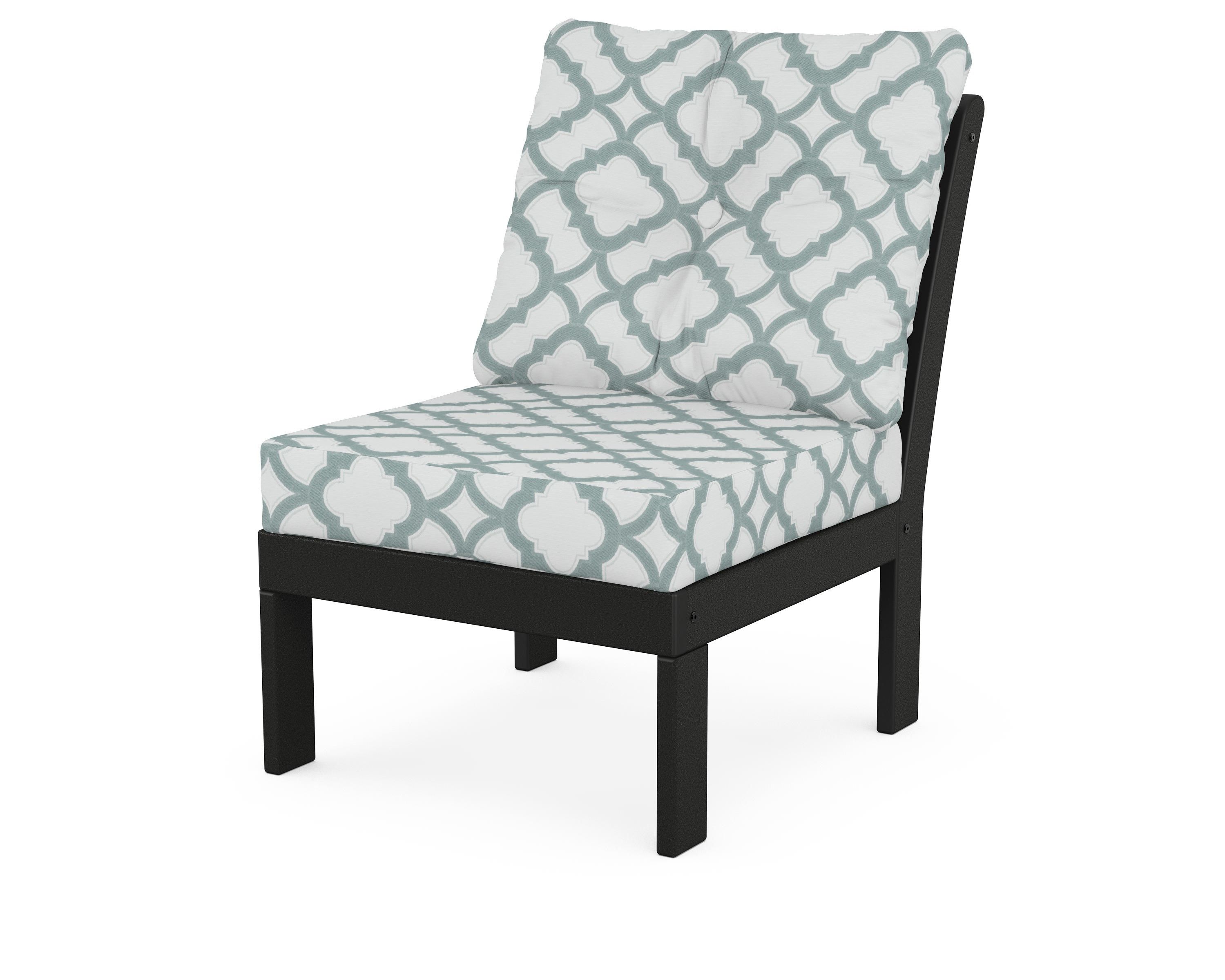 POLYWOOD® Vineyard Modular Armless Chair in Black / Trellis Glacier Spa