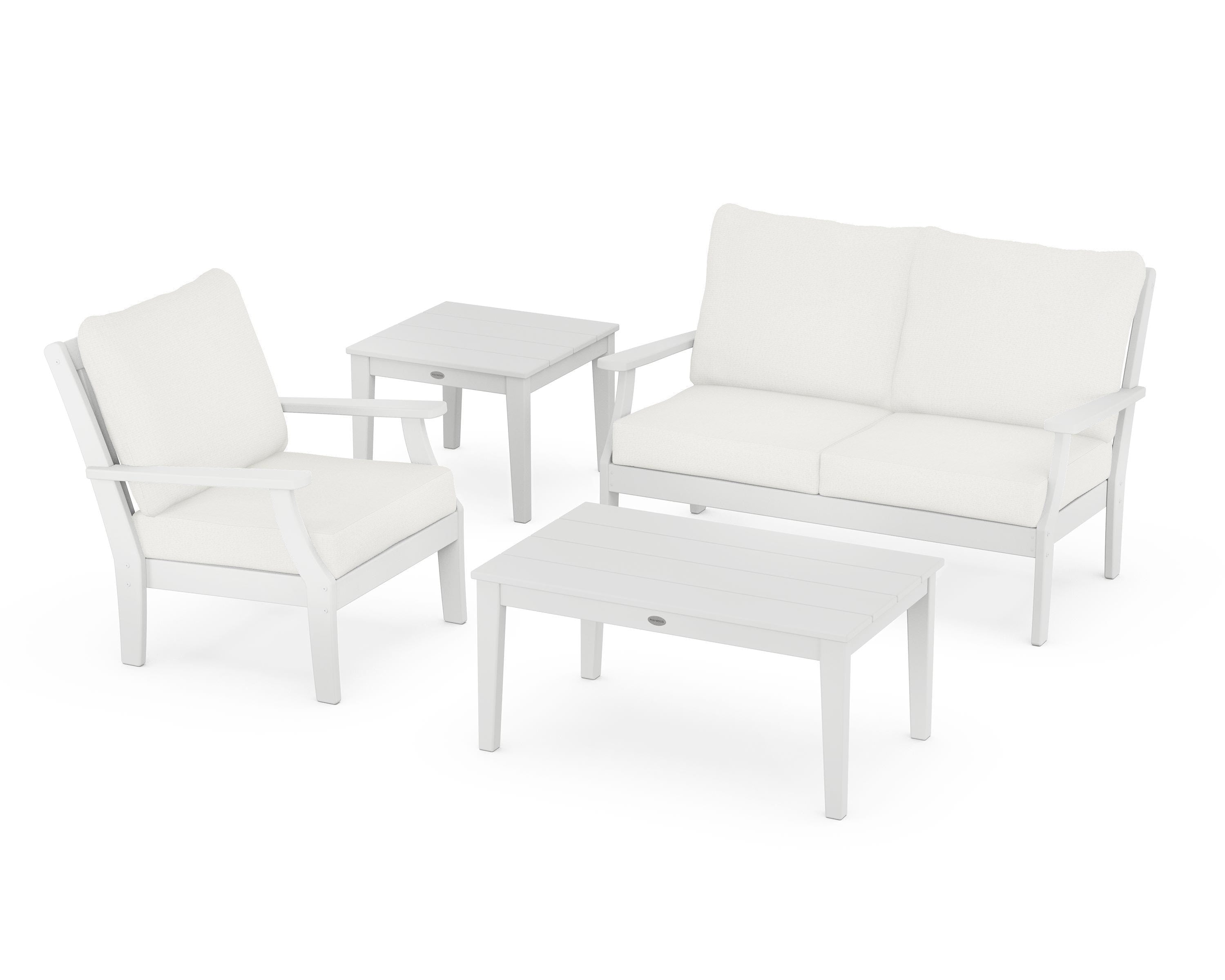POLYWOOD® Braxton 4-Piece Deep Seating Set in White / Natural Linen