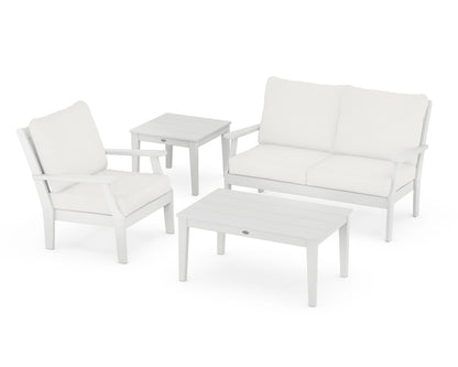 POLYWOOD® Braxton 4-Piece Deep Seating Set in White / Natural Linen