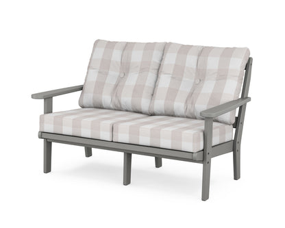 POLYWOOD® Mission Deep Seating Loveseat in Slate Grey / Buffalo Plaid Dune Burlap
