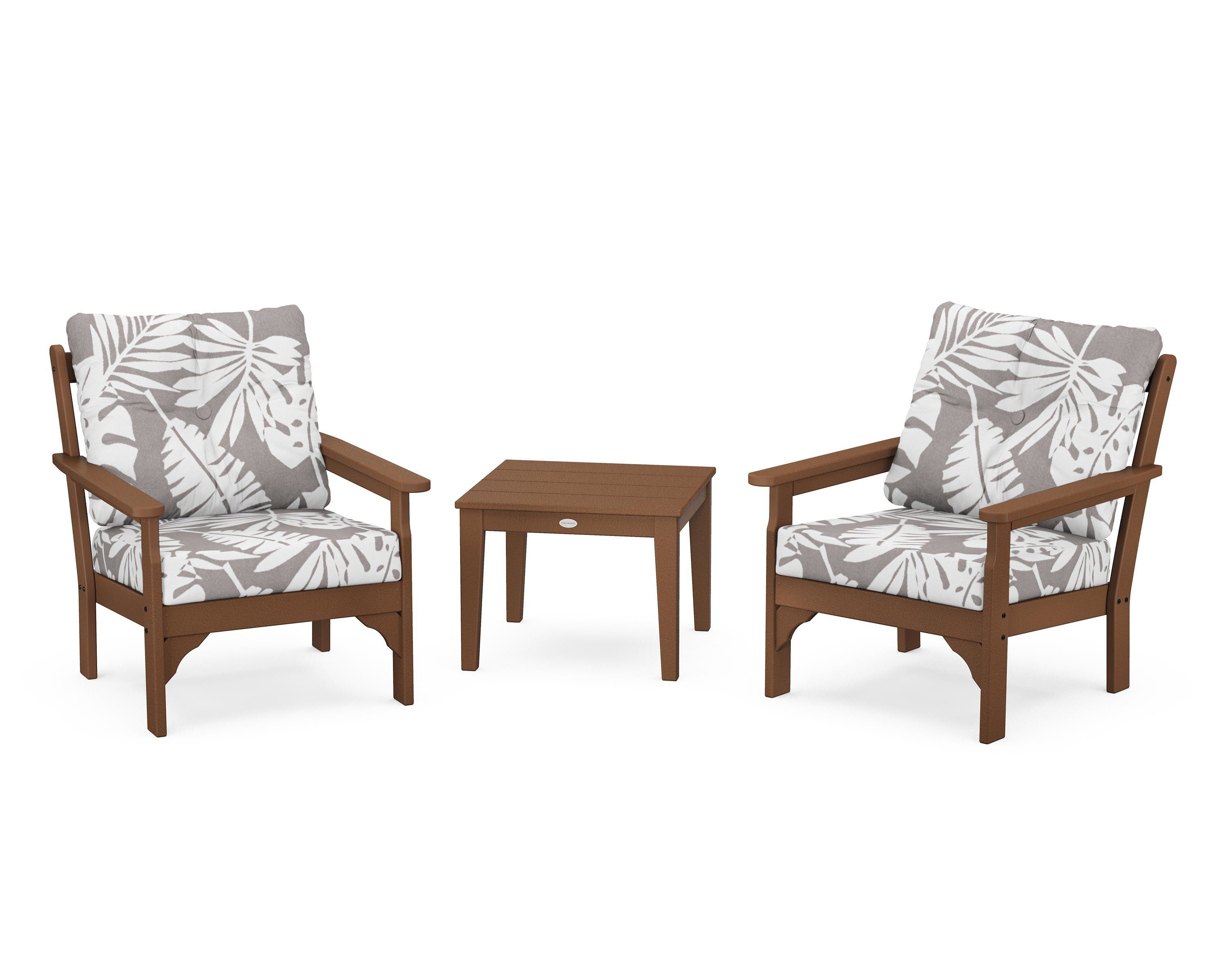 POLYWOOD® Vineyard 3-Piece Deep Seating Set in Teak / Leaf Grey Mist