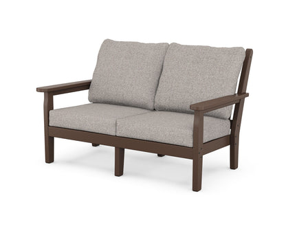POLYWOOD® Chippendale Deep Seating Loveseat in Mahogany / Weathered Tweed