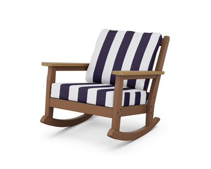 POLYWOOD® Chippendale Deep Seating Rocking Chair in Teak / Natural / Cabana Stripe Navy