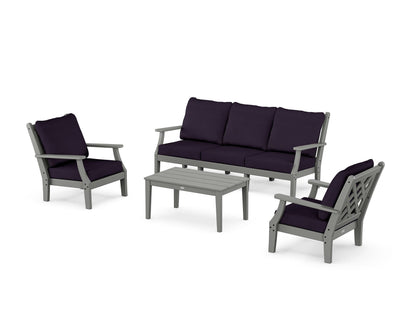 Country Living Wovendale 4-Piece Deep Seating Set with Sofa in Slate Grey / Navy Linen