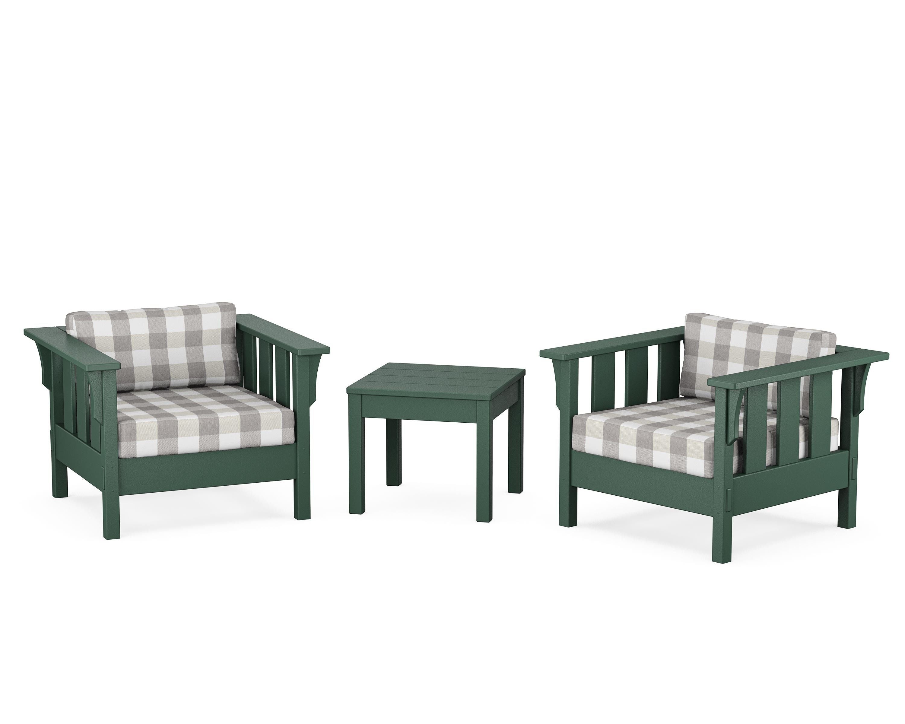Martha Stewart by POLYWOOD® Acadia 3-Piece Deep Seating Set in Green / Buffalo Plaid Grey Mist
