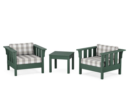 Martha Stewart by POLYWOOD® Acadia 3-Piece Deep Seating Set in Green / Buffalo Plaid Grey Mist