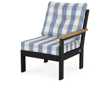 POLYWOOD® Vineyard Modular Right Arm Chair in Black / Natural / Buffalo Plaid Sky Blue