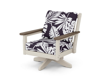 POLYWOOD® Chippendale Deep Seating Swivel Chair in Sand / Kona / Leaf Navy