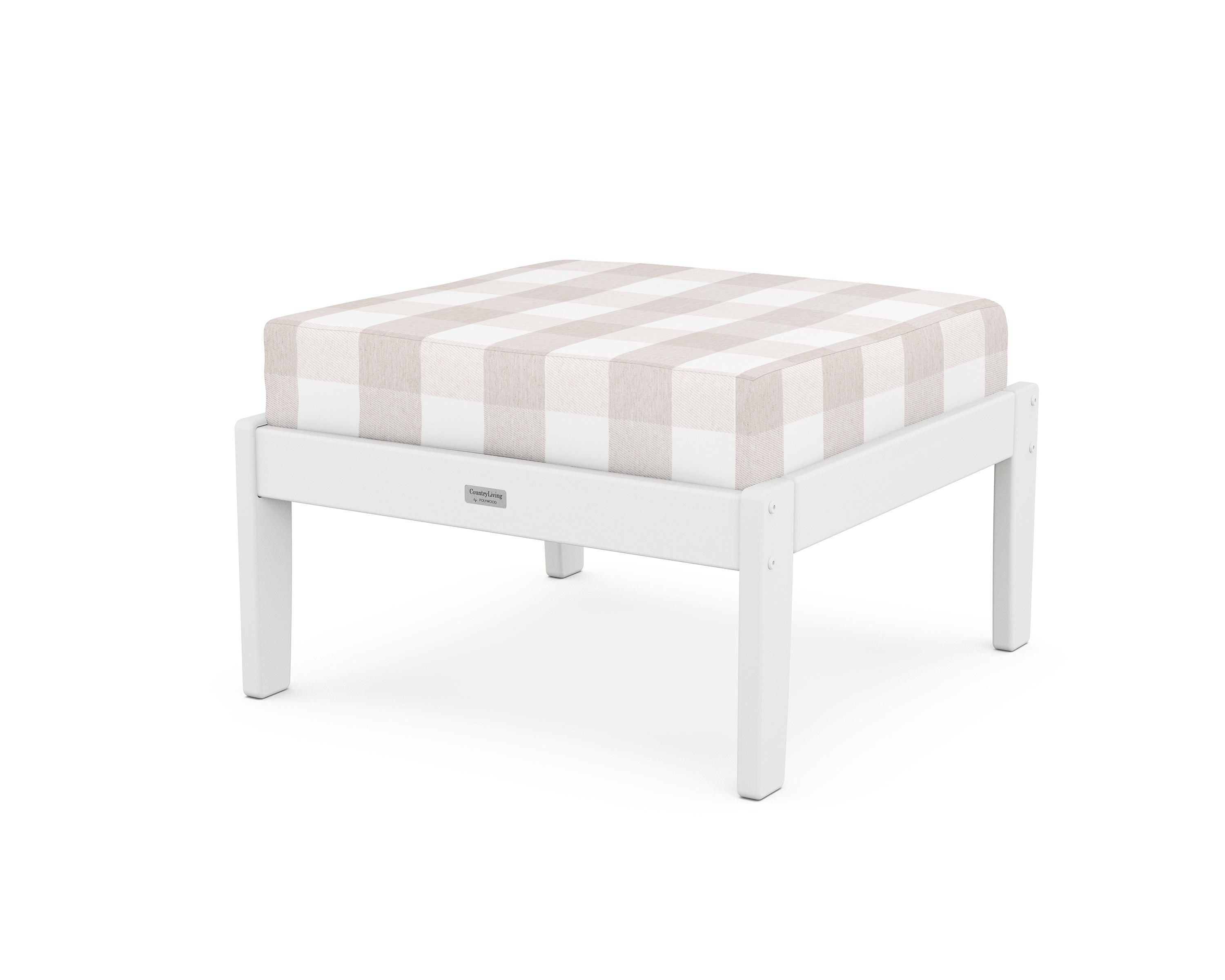 Country Living Cottage Deep Seating Ottoman in White / Buffalo Plaid Dune Burlap