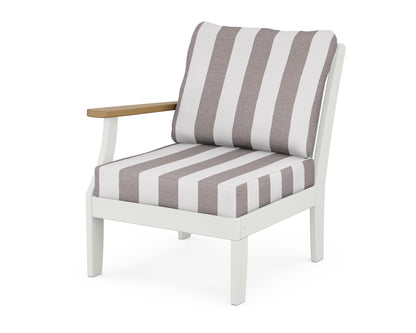 POLYWOOD® Braxton Modular Left Arm Chair in White / Natural / Cabana Stripe Grey Mist