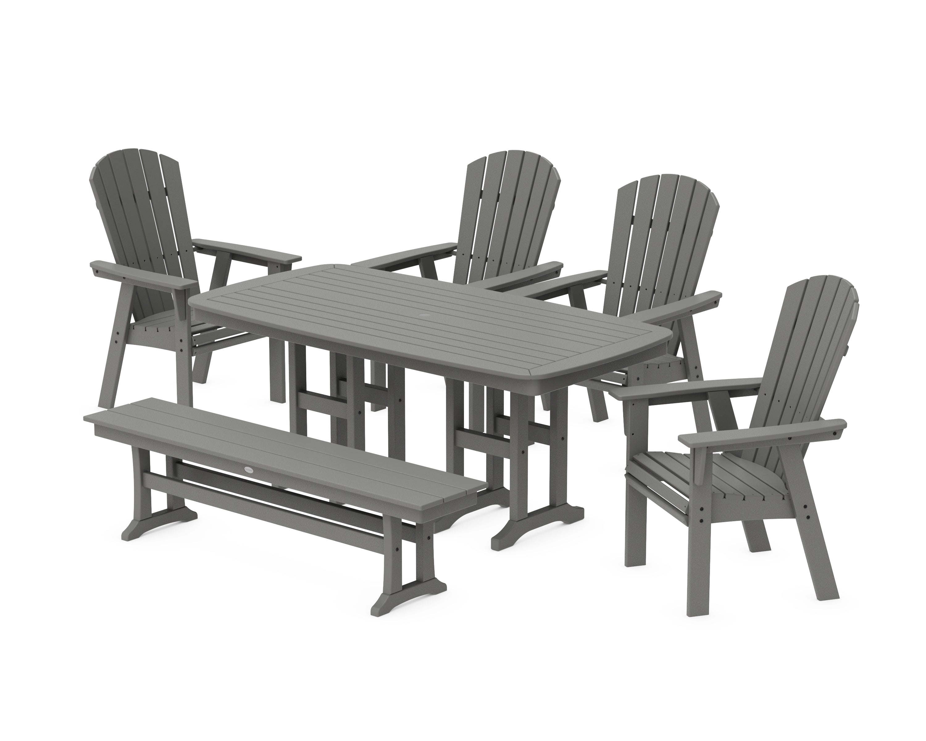 POLYWOOD® Nautical Curveback Adirondack 6-Piece Dining Set with Bench in Slate Grey