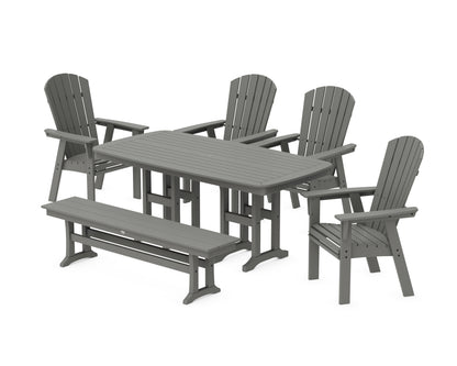 POLYWOOD® Nautical Curveback Adirondack 6-Piece Dining Set with Bench in Slate Grey