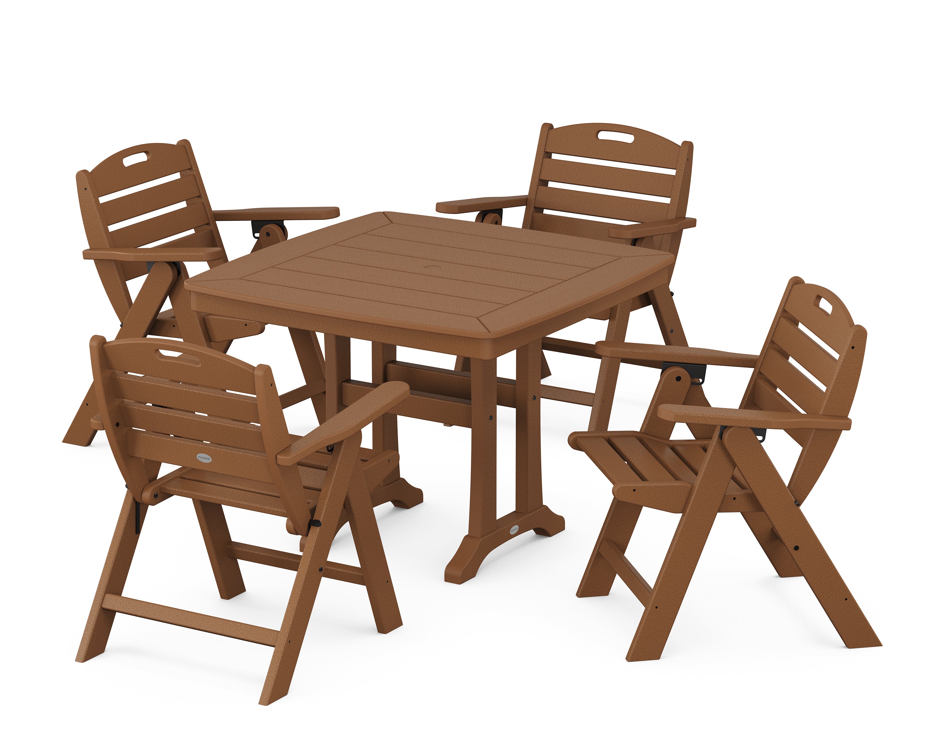 POLYWOOD® Nautical Folding Lowback Chair 5-Piece Dining Set with Trestle Legs in Teak