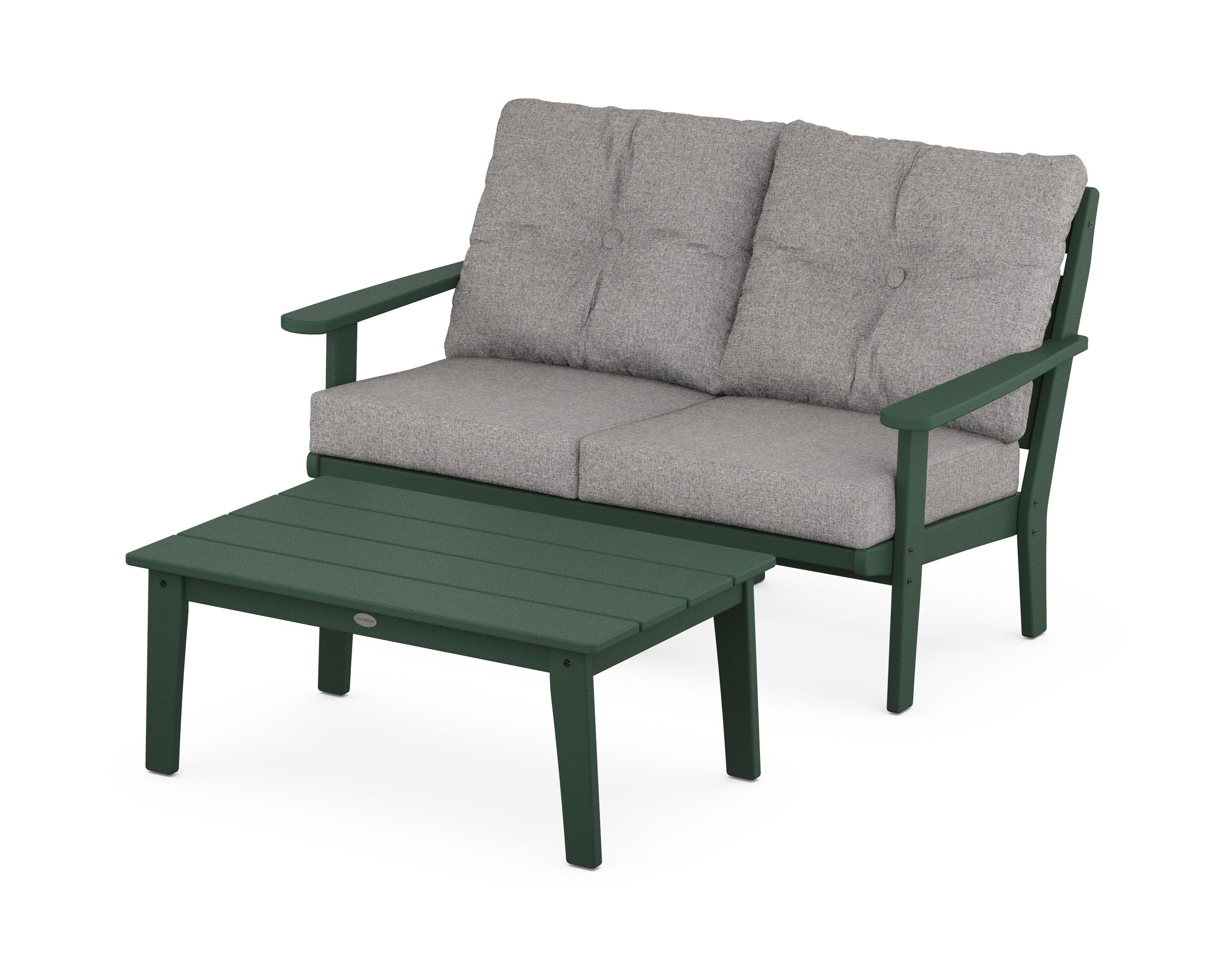 POLYWOOD® Lakeside 2-Piece Lounge Loveseat Set in Green / Grey Mist