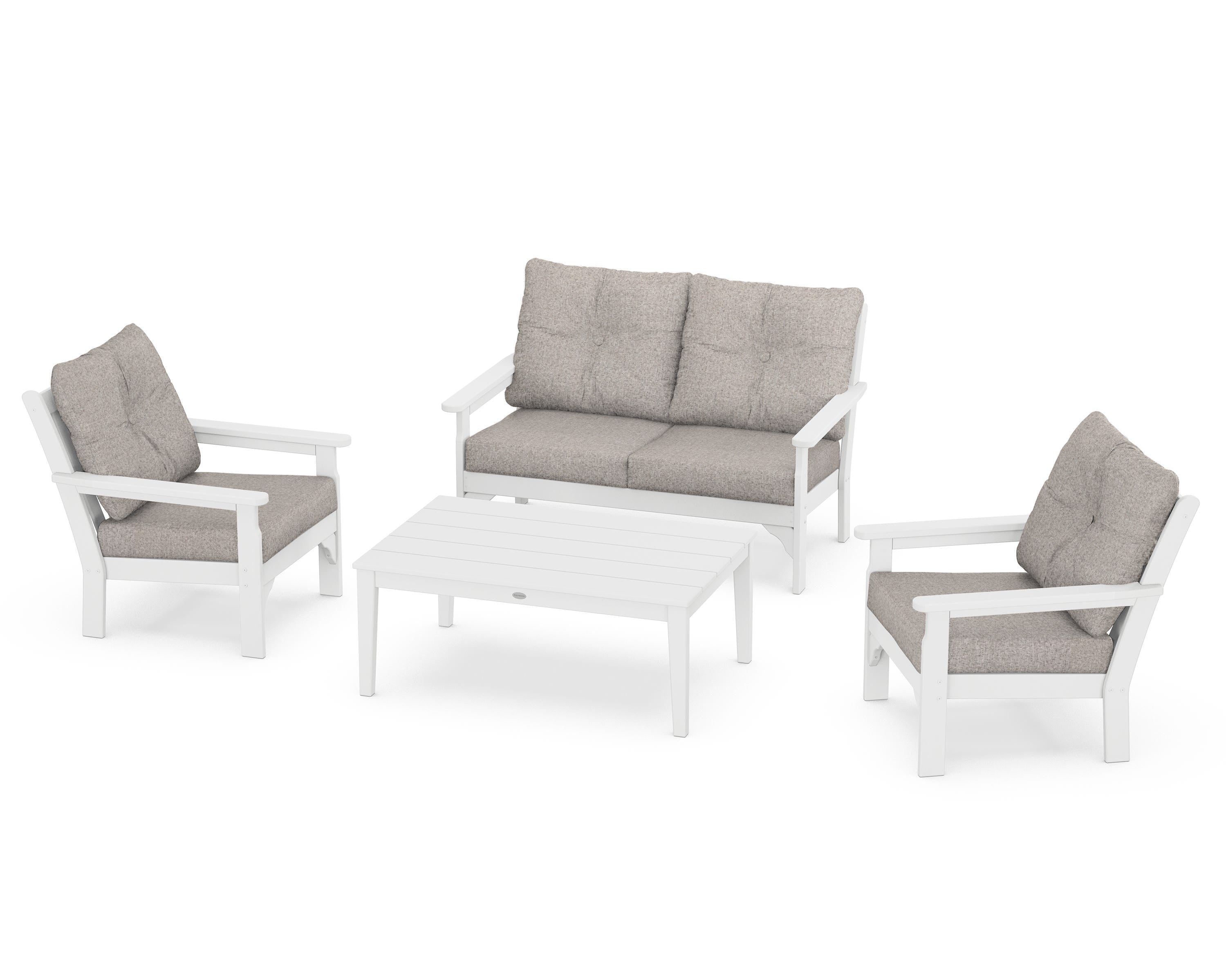 POLYWOOD® Vineyard 4-Piece Deep Seating Set in White / Weathered Tweed