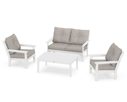 POLYWOOD® Vineyard 4-Piece Deep Seating Set in White / Weathered Tweed