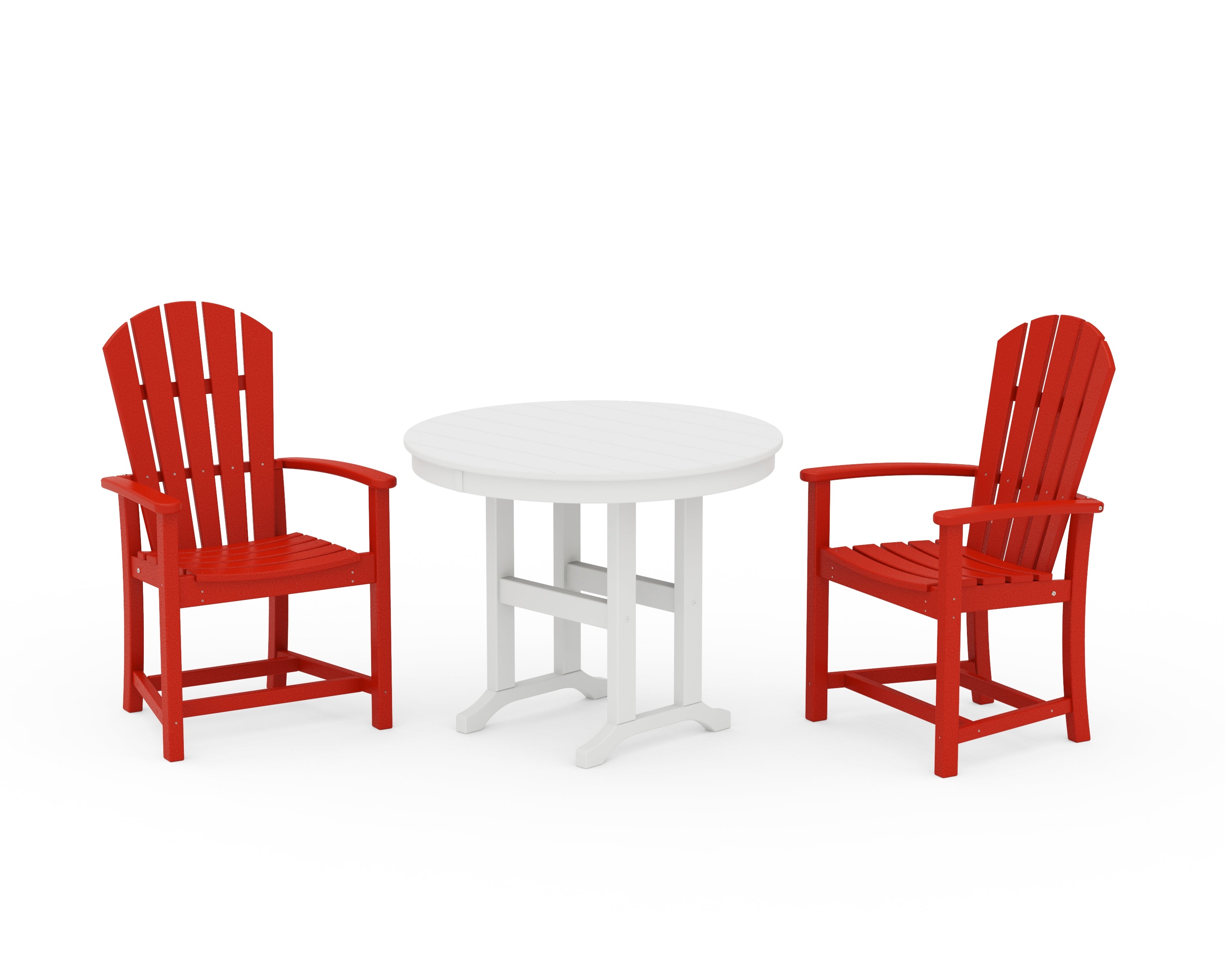 POLYWOOD® Palm Coast 3-Piece Round Farmhouse Dining Set in Sunset Red / White