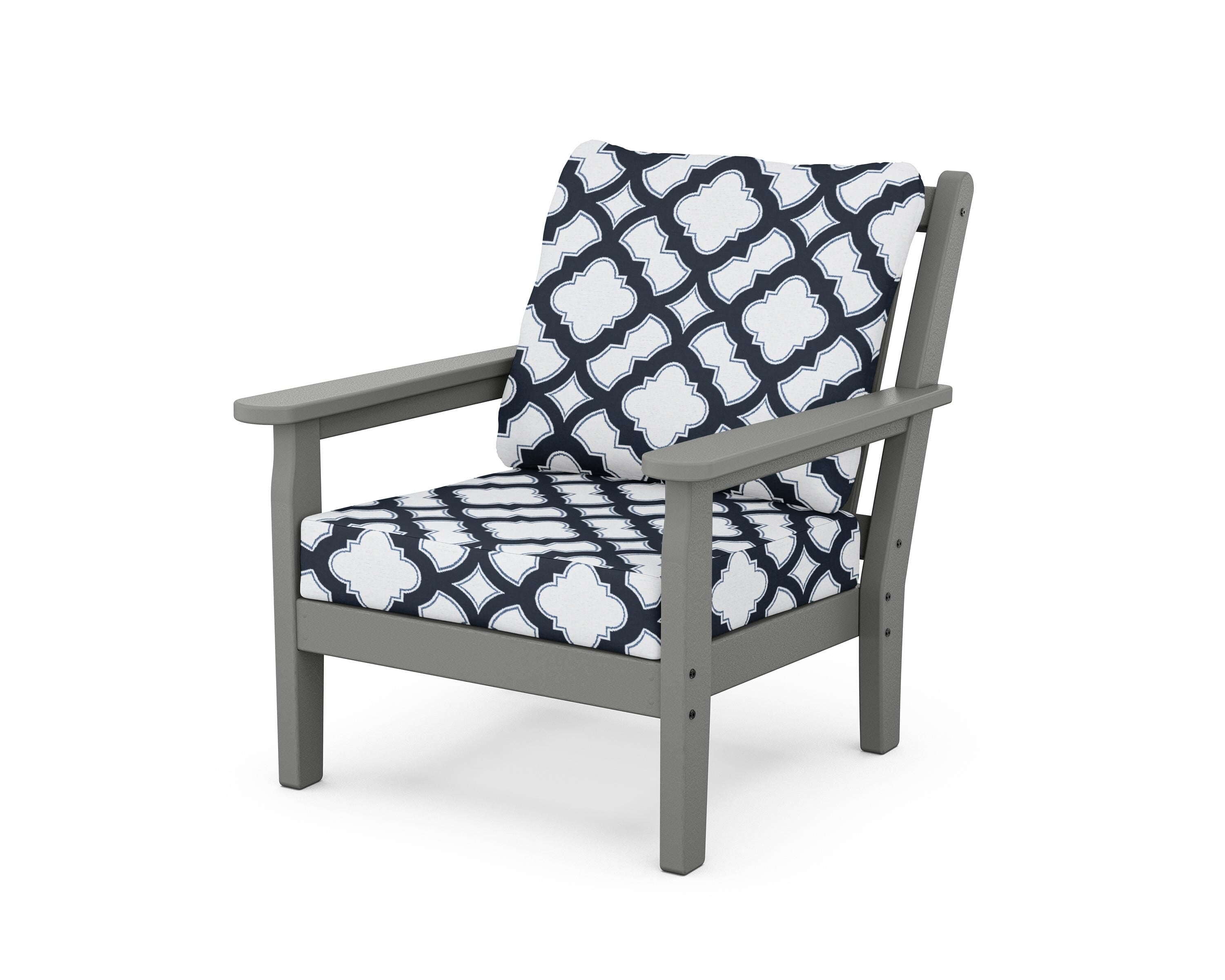 POLYWOOD® Chippendale Deep Seating Chair in Slate Grey / Trellis Marine Indigo