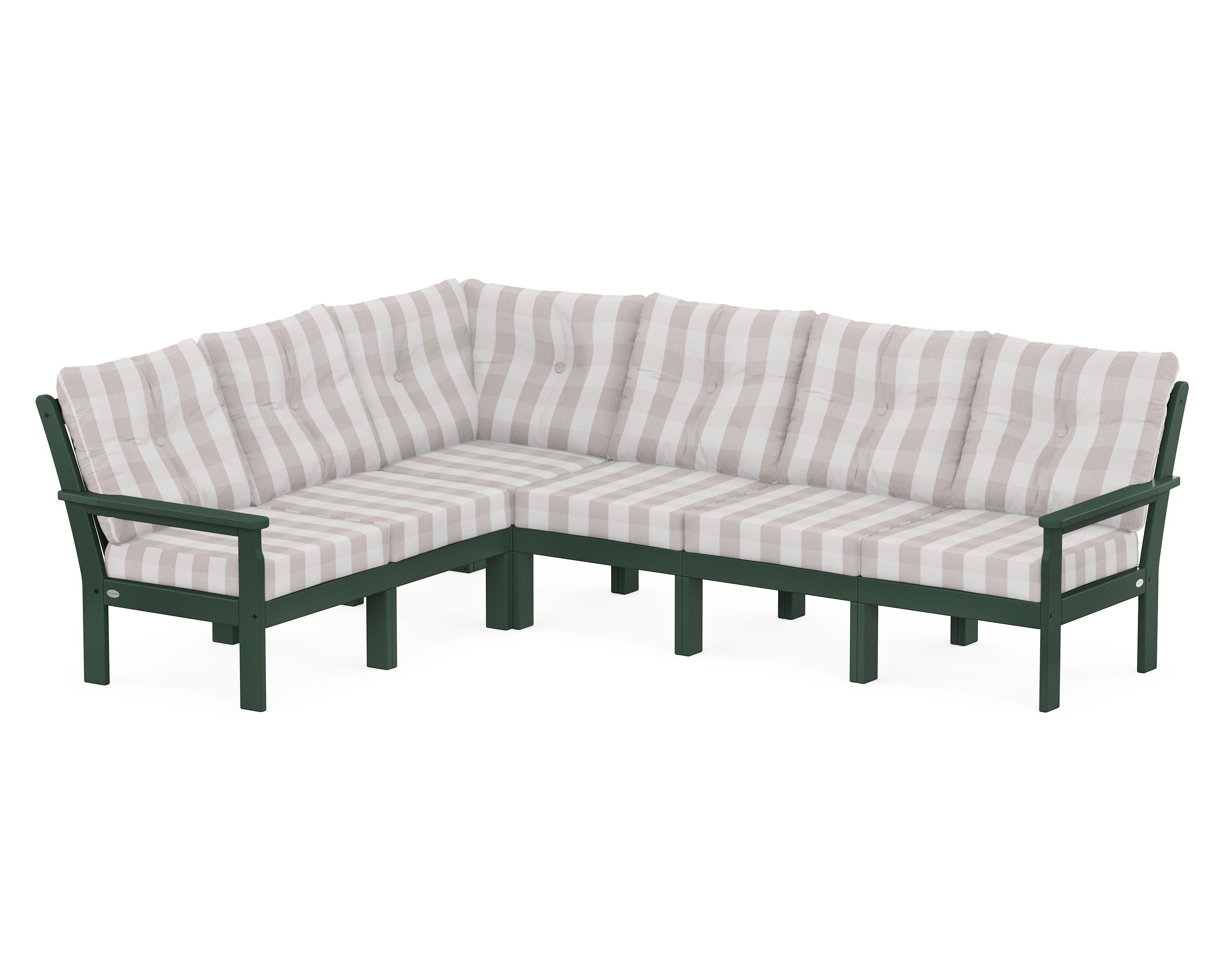 POLYWOOD® Vineyard 6-Piece Sectional in Green / Buffalo Plaid Dune Burlap