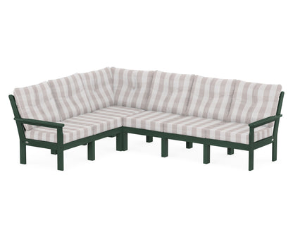 POLYWOOD® Vineyard 6-Piece Sectional in Green / Buffalo Plaid Dune Burlap