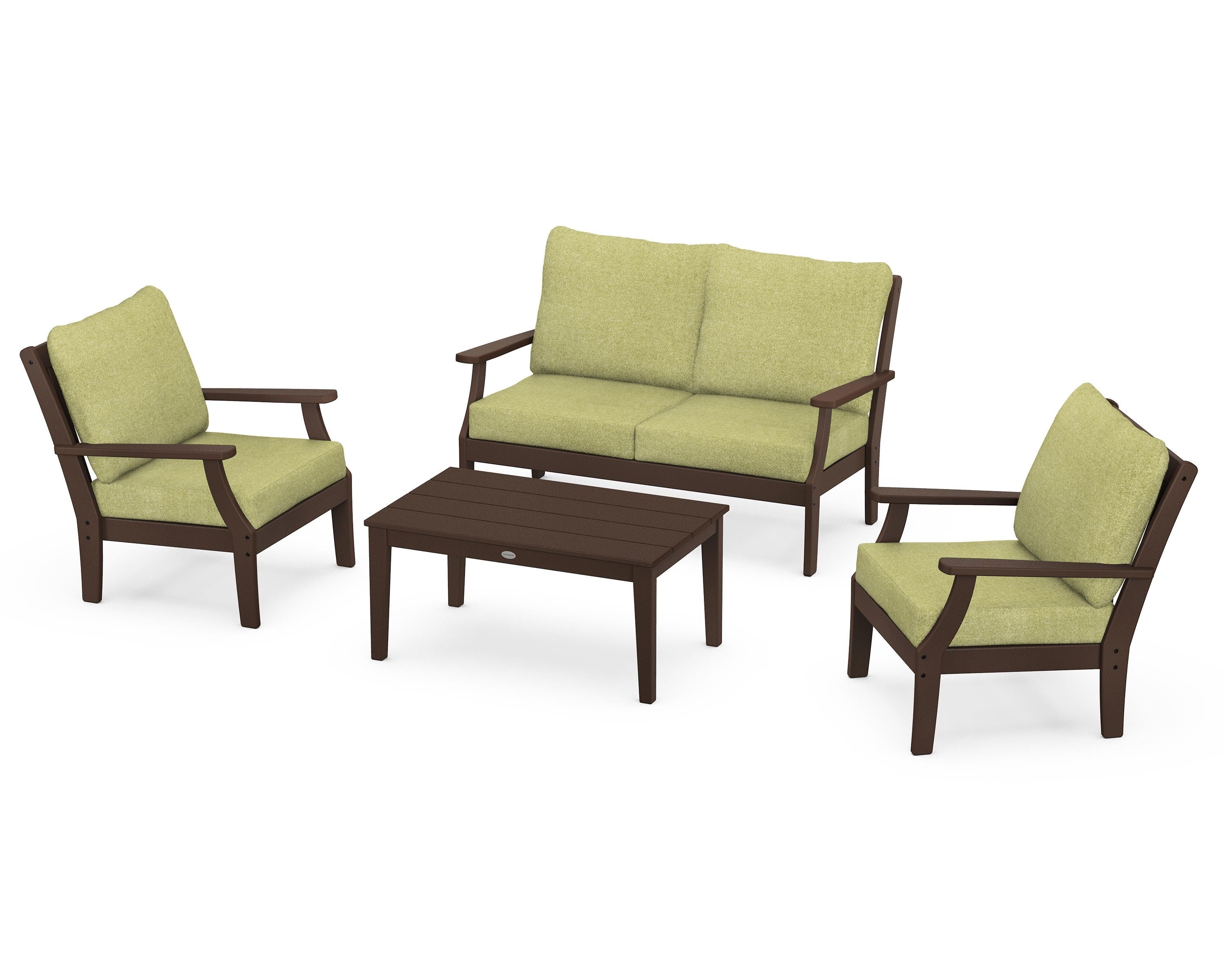 POLYWOOD® Braxton 4-Piece Deep Seating Chair Set in Mahogany / Chartreuse Boucle