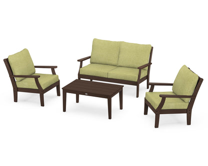 POLYWOOD® Braxton 4-Piece Deep Seating Chair Set in Mahogany / Chartreuse Boucle