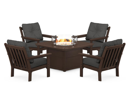 POLYWOOD® Vineyard 5-Piece Conversation Set with Fire Pit Table in Mahogany / Spectrum Carbon