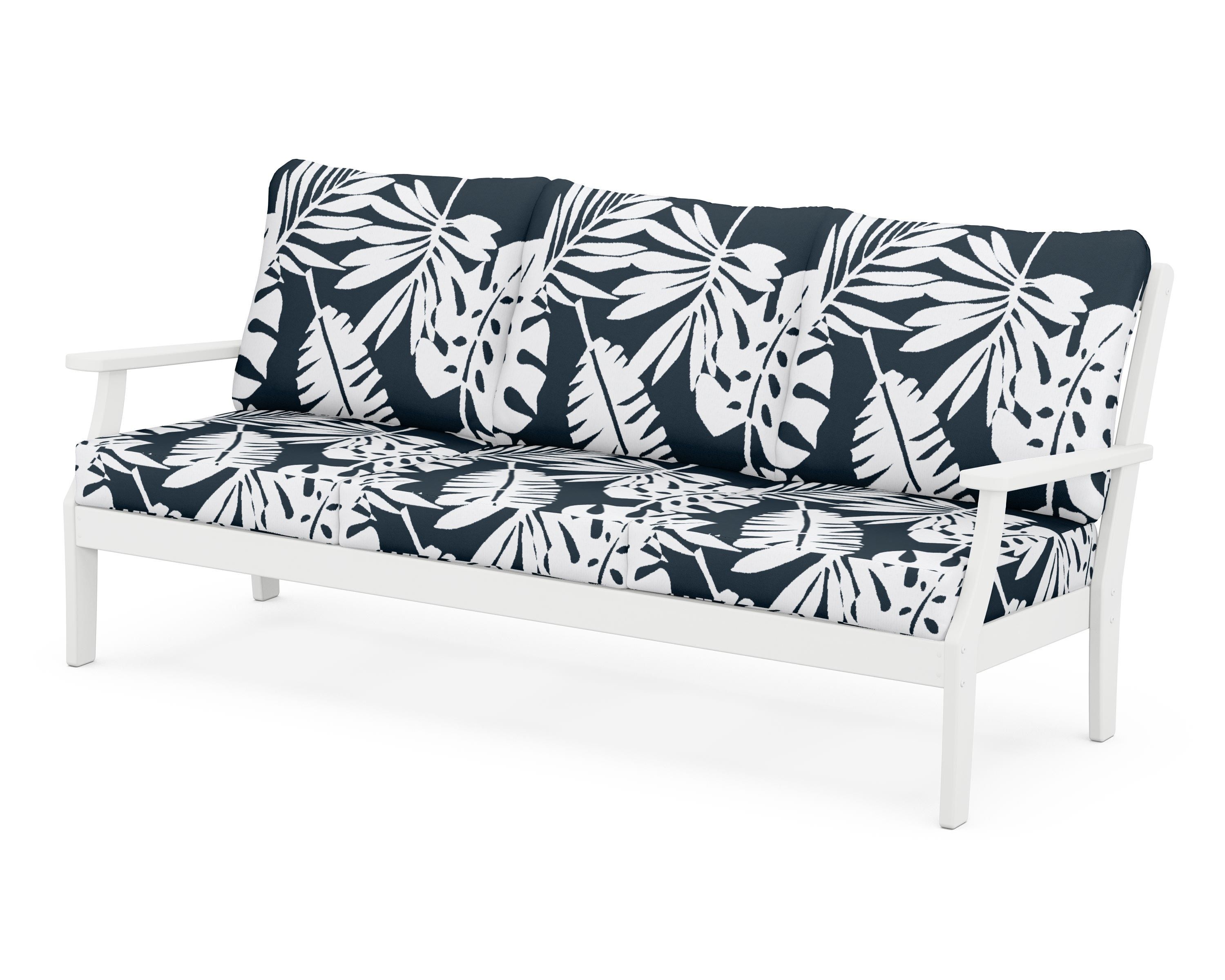 POLYWOOD® Braxton Deep Seating Sofa in White / Leaf Marine Indigo