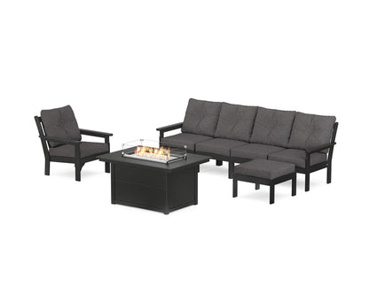 POLYWOOD® Vineyard Sectional Lounge and Fire Pit Set in Black / Ash Charcoal