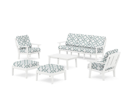 POLYWOOD® Mission 6-Piece Lounge Sofa Set in White / Trellis Glacier Spa
