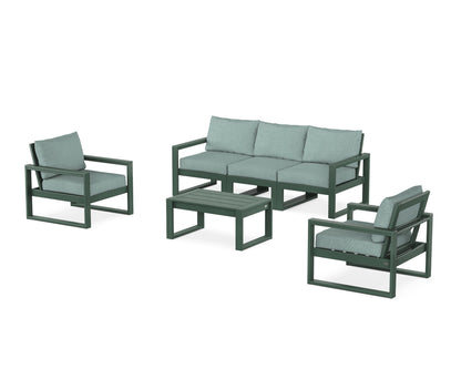 POLYWOOD® EDGE Sectional 4-Piece Deep Seating Set with Sofa in Green / Glacier Spa