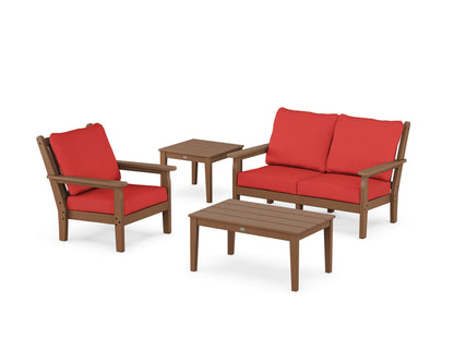 POLYWOOD® Chippendale 4-Piece Deep Seating Set in Teak / Crimson Linen