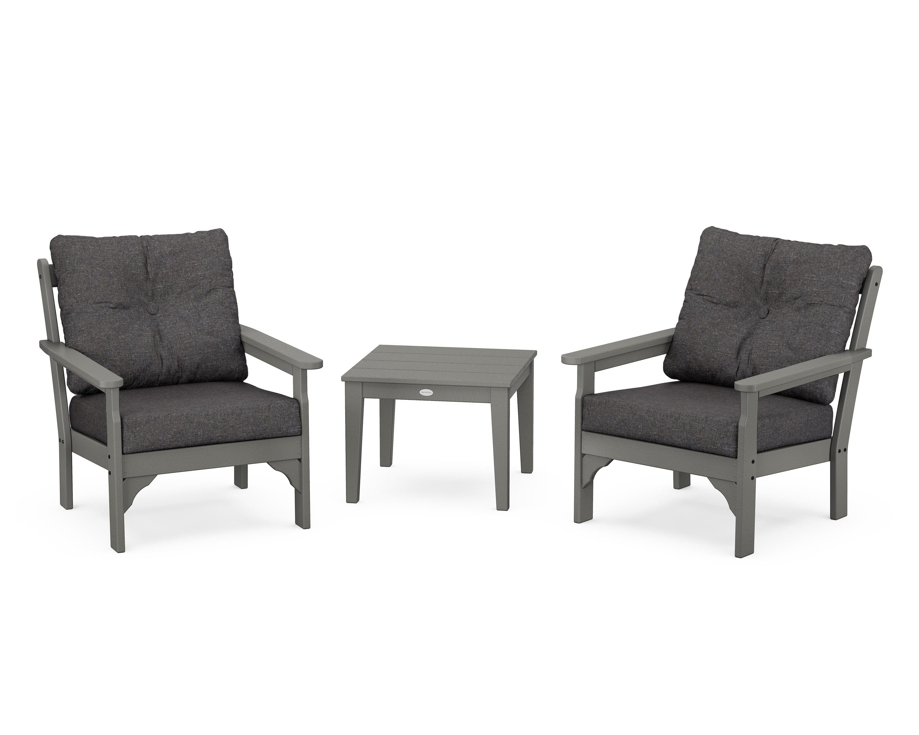 POLYWOOD® Vineyard 3-Piece Deep Seating Set in Slate Grey / Ash Charcoal