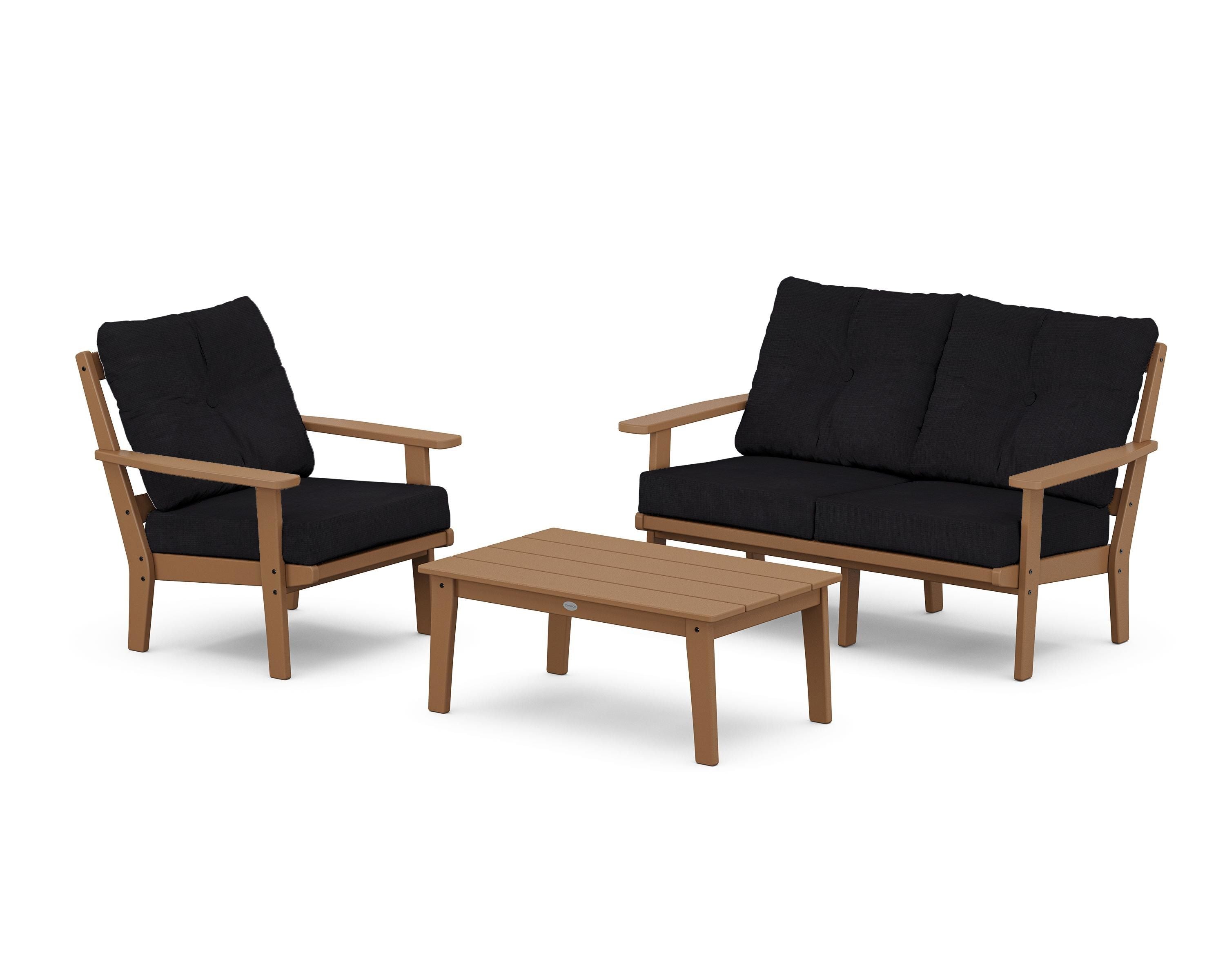 POLYWOOD® Prairie 3-Piece Deep Seating Set with Loveseat in Teak / Midnight Linen