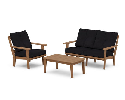 POLYWOOD® Prairie 3-Piece Deep Seating Set with Loveseat in Teak / Midnight Linen