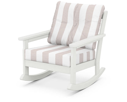 POLYWOOD® Vineyard Deep Seating Rocking Chair in Vintage White / Cabana Stripe Dune Burlap