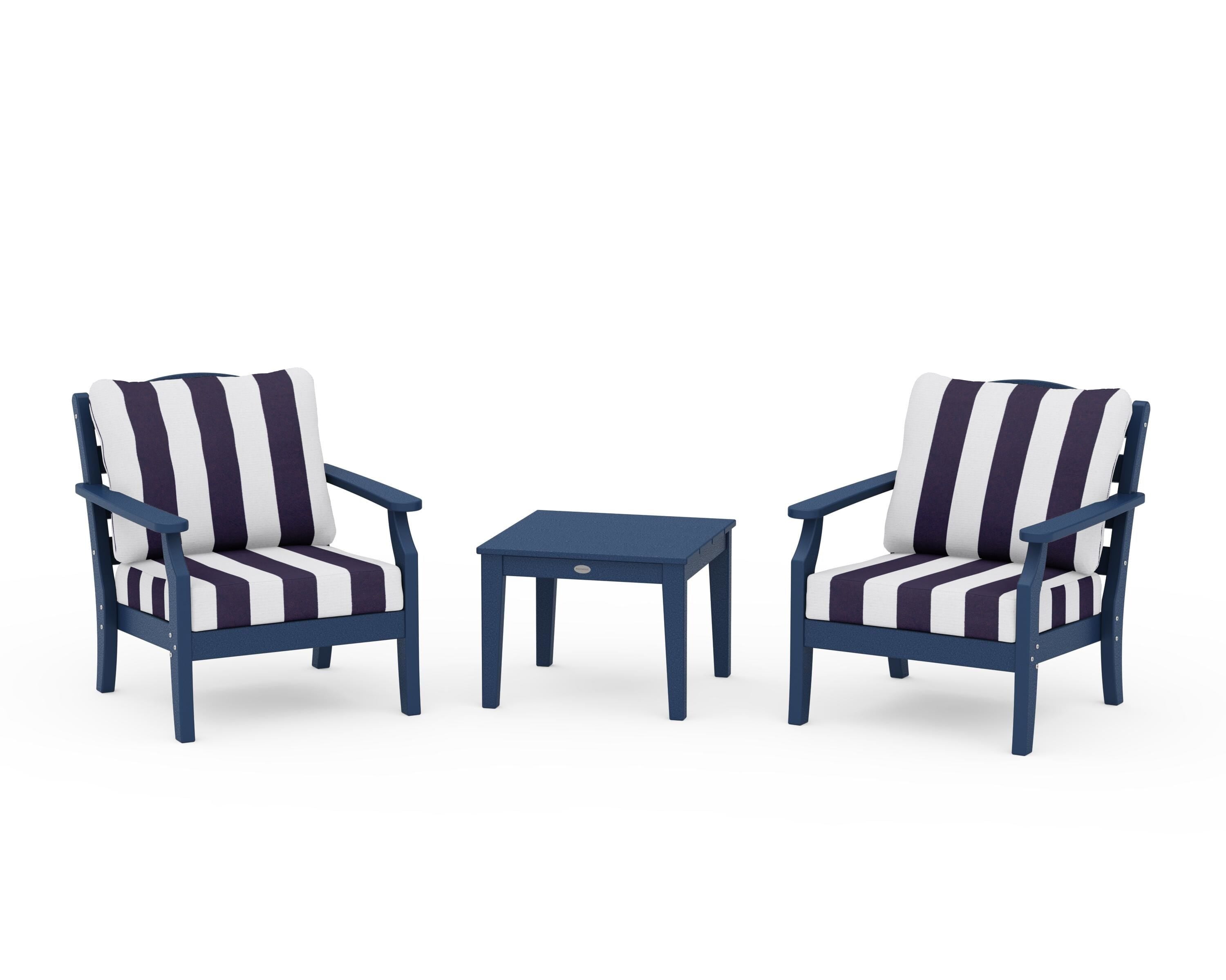 Draper James™ by  POLYWOOD® Savannah 3-Piece Deep Seating Set in Navy / Cabana Stripe Navy