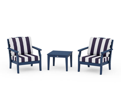 Draper James™ by  POLYWOOD® Savannah 3-Piece Deep Seating Set in Navy / Cabana Stripe Navy