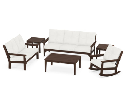 POLYWOOD® Vineyard 6-Piece Deep Seating Set in Mahogany / Natural Linen