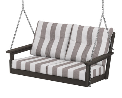 POLYWOOD® Vineyard Deep Seating Swing in Vintage Coffee / Cabana Stripe Grey Mist