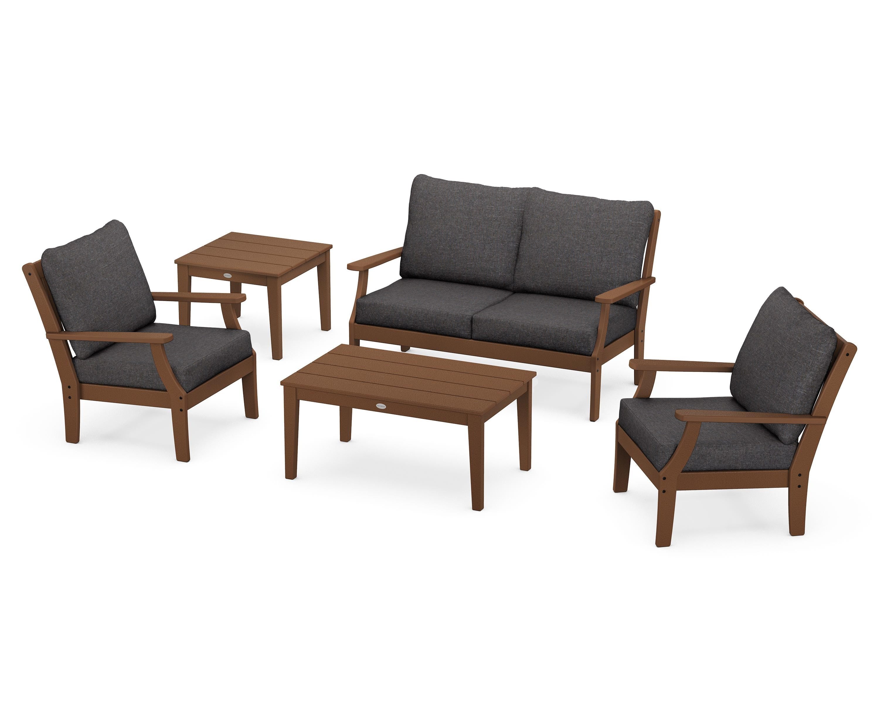 POLYWOOD® Braxton 5-Piece Deep Seating Set in Teak / Ash Charcoal