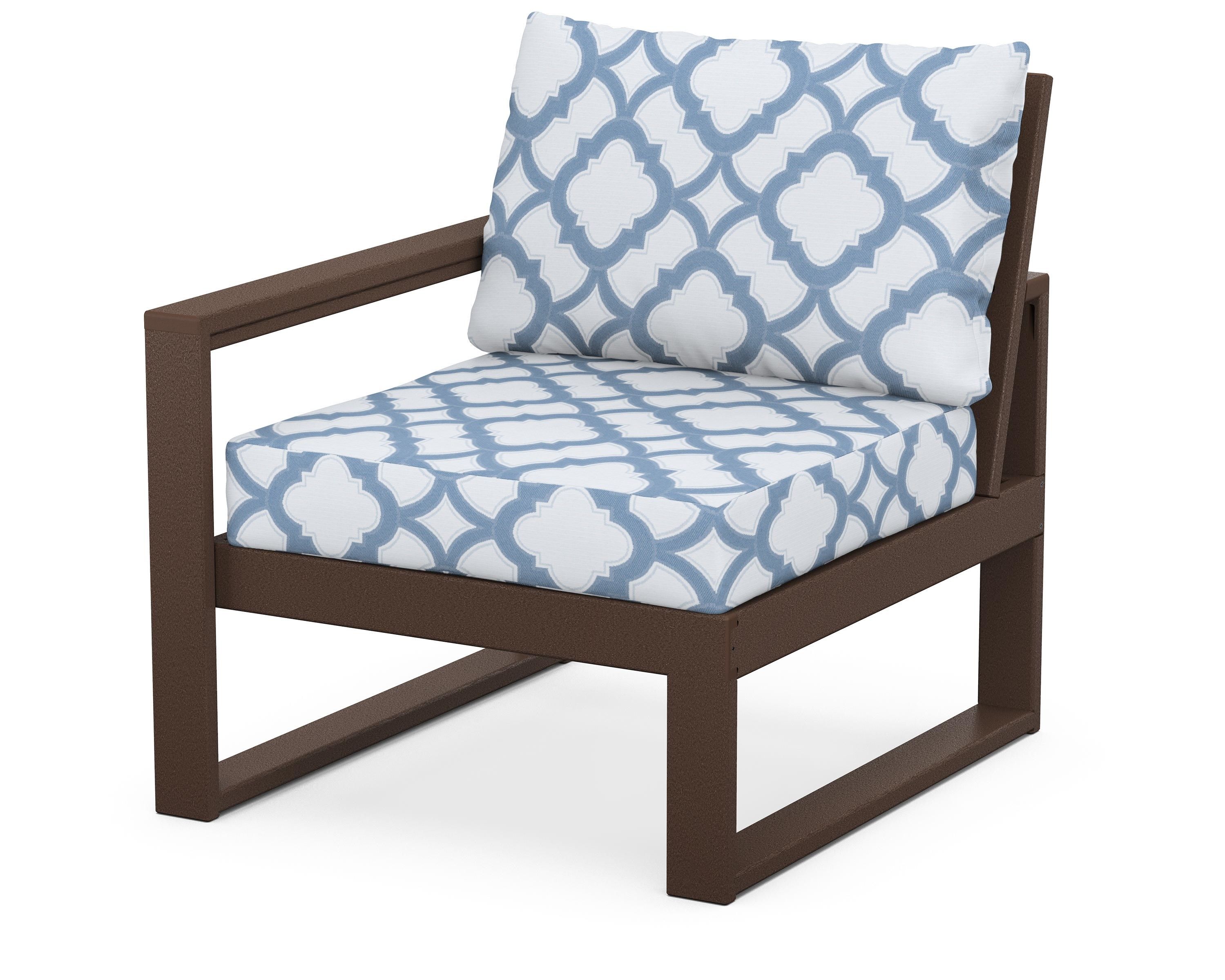 POLYWOOD® EDGE Modular Left Arm Chair in Mahogany / Trellis Sky Blue