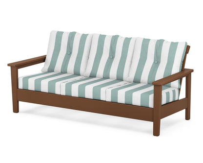 POLYWOOD® Prescott Deep Seating Sofa in Teak / Cabana Stripe Glacier Spa