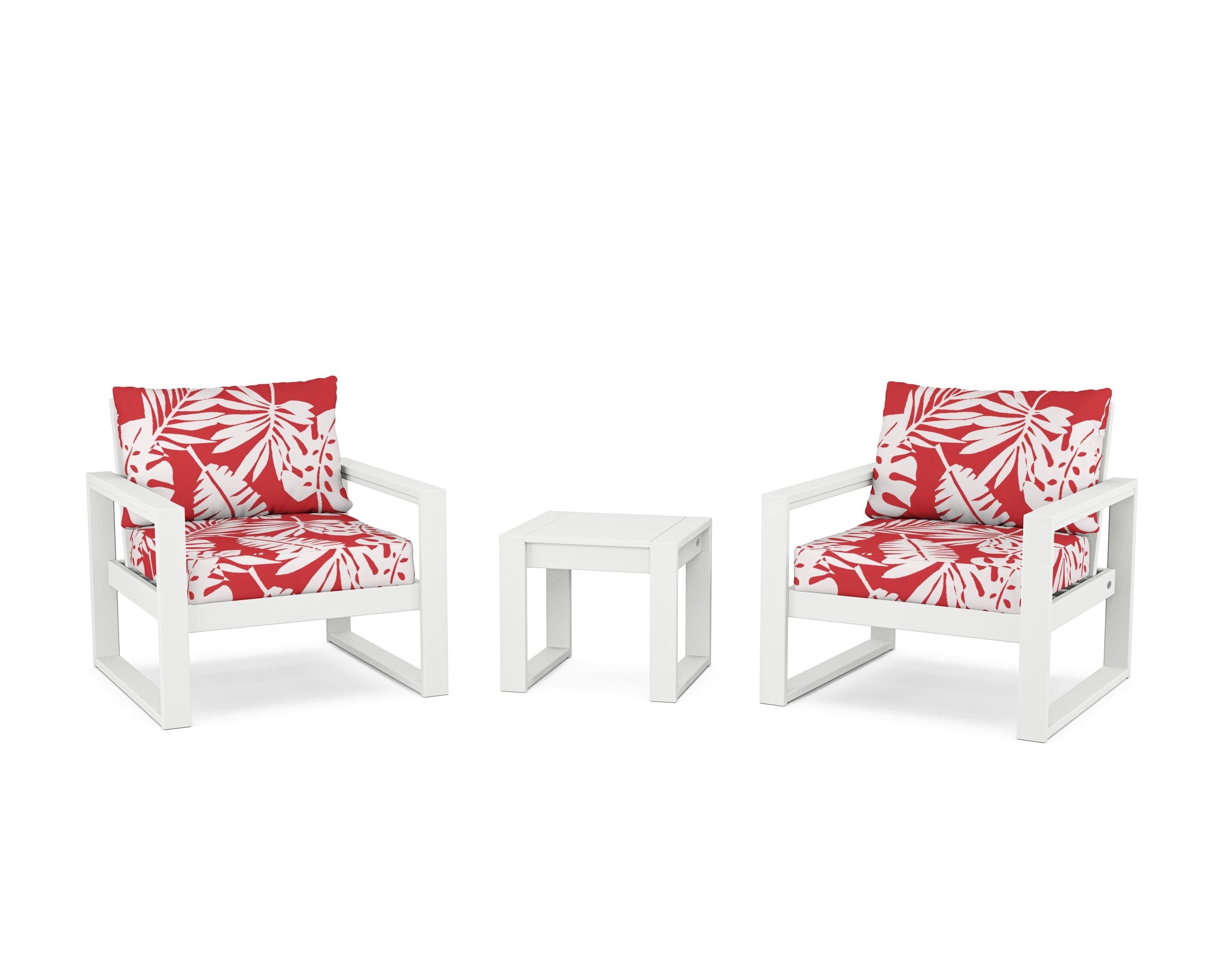 POLYWOOD® EDGE Sectional 3-Piece Deep Seating Set in White / Leaf Crimson