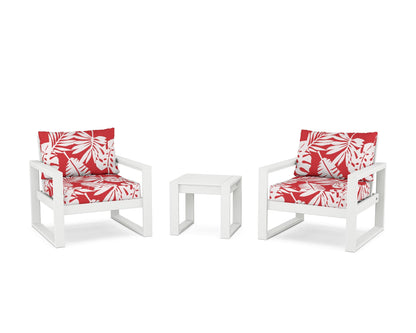 POLYWOOD® EDGE Sectional 3-Piece Deep Seating Set in White / Leaf Crimson